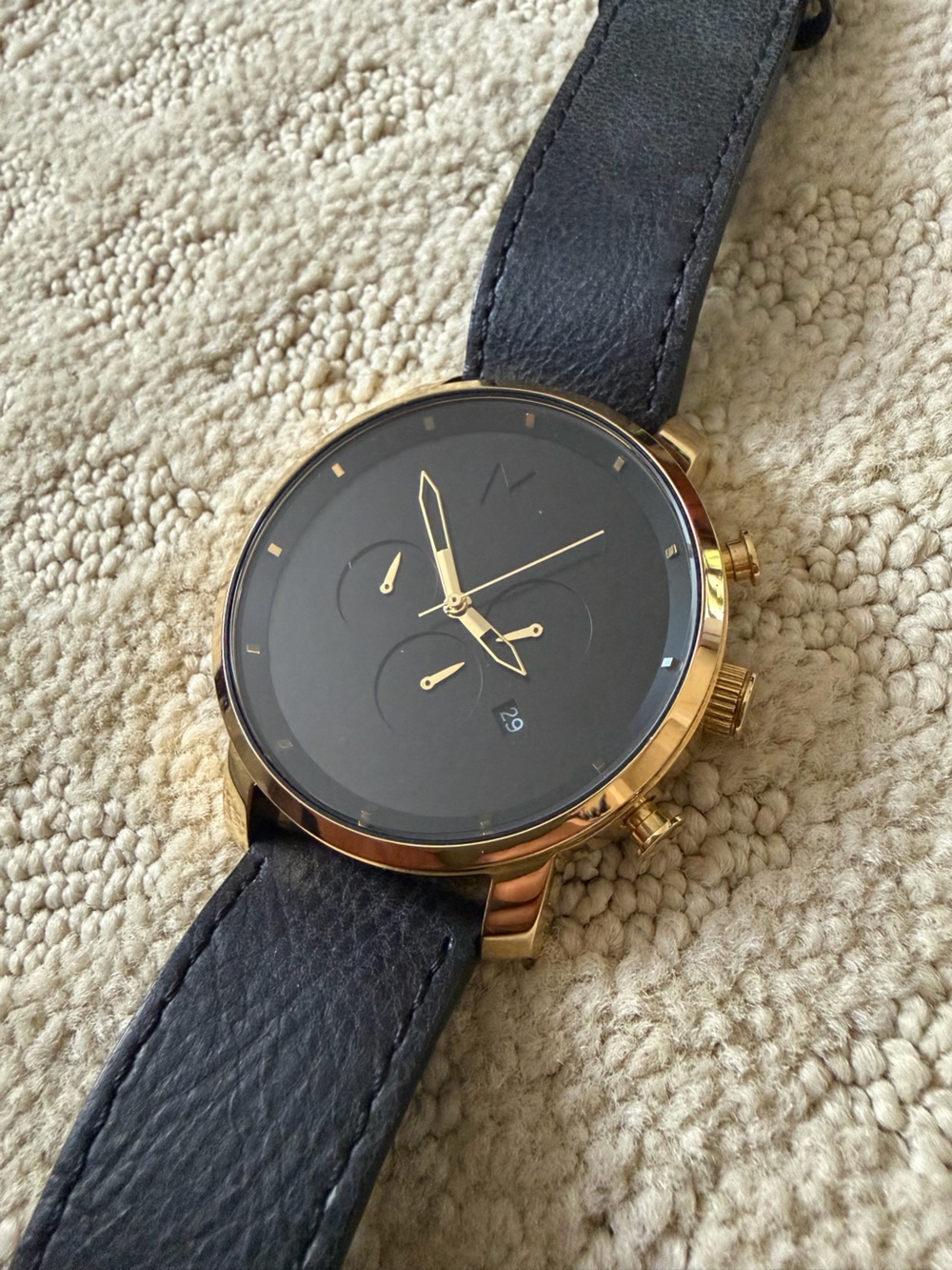 MVMT Gold Case Black Dial Chronograph with Black Leather Strap